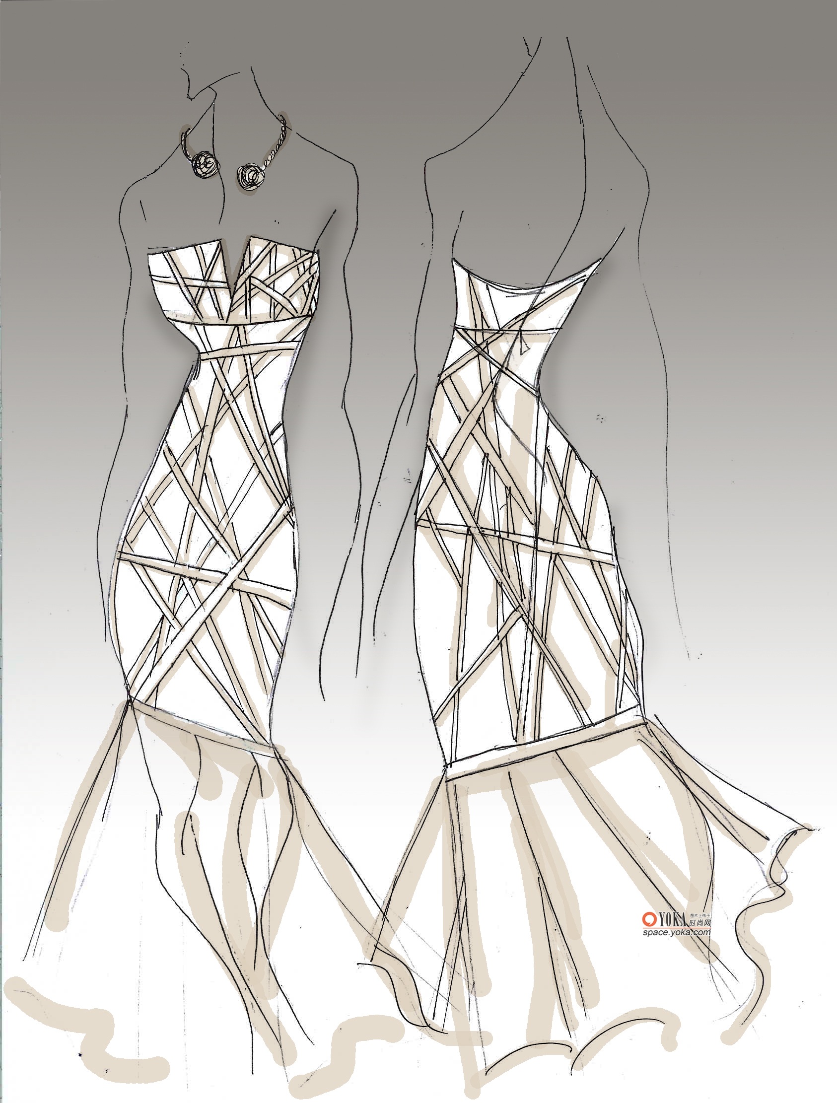 顶级服装设计师的奥运婚纱设计手稿